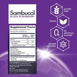 Sambucol Black Elderberry Syrup - Black Elderberry Liquid, Immune Support for Kids and Adults, High Antioxidants, Gluten Free - Original Formula - 7.8