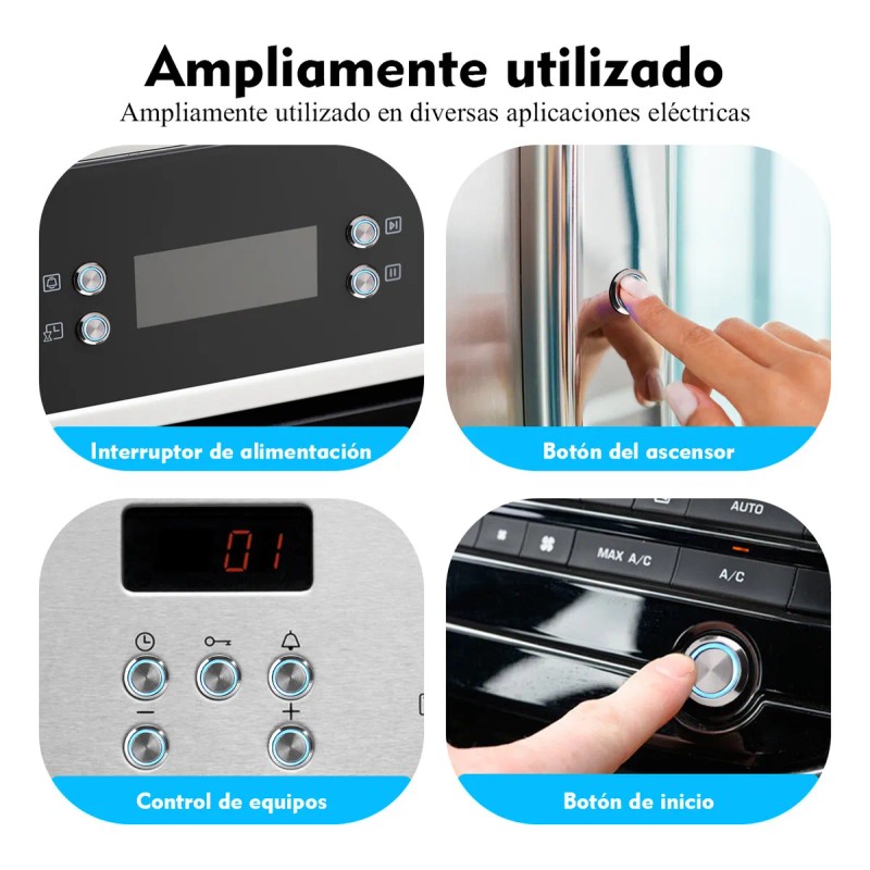 3 Push Button Metal Iluminado 16mm Impermeable Momentáneo Azul