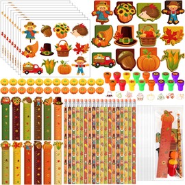 Cholemy 336 Pcs Fall Pumpkin Party Favor Thanksgiving Party Supplies Pumpkin Maple Stationery Set Notebook Sticker Stamper Eraser Ruler Pencil for Autumn Baby Shower Birthday Gift Prize