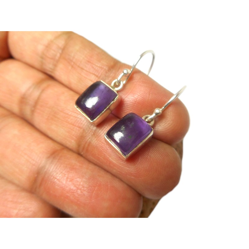 Art Gecko Amethyst 925 Sterling Silver Rectangular Purple Gemstone Drop