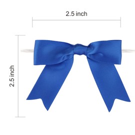 Meseey 100 Pcs Satin Ribbon Bows with Twist Tie 2.5 Inch Royal Blue Pretied Premade Colored Craft Bows for Gift Wrapping Basket Wedding Baby Shower Brithday Party (Royal Blue)