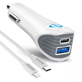 Naztech N420 PD25W+2.4A Car Charger + C to MFI 4ft Cable Universal Compatibility