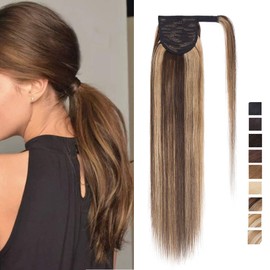 18 inch SEGO Ponytail Extension Human Hair Wrap Around 100% Real Remy [#2 Dark Brown] One Piece Clip in Hairpieces for Women Straight Natural (90g)