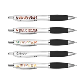 DV DESIGN 5 x Chicken Black Pens - Chicks Pets Farm Animal Cartoon Stationary School Equipment Fan Teacher Friend Girls Boys Birthday Set #81286