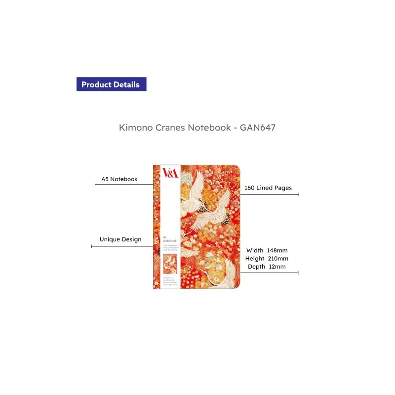 V&A Kimono Cranes A5 Notebook