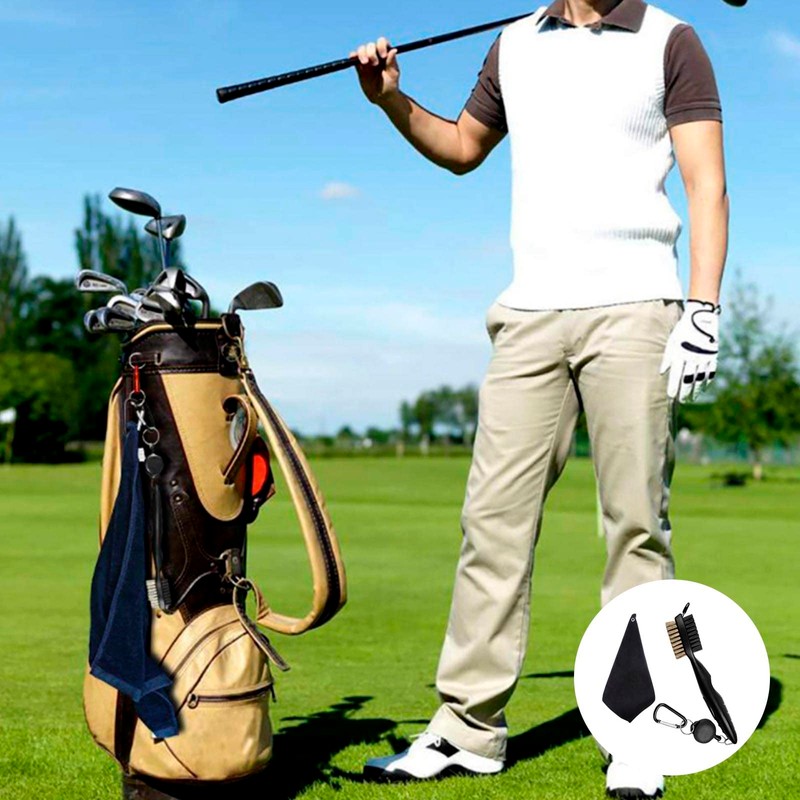 AWAVM Golf Club Brush and Microfibe Towel Kit, with Carabiner