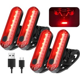 4pzs Luces Traseras para Bicicleta,Recargable por USB,Luces Brillante para Bicicleta,4 Modos de Iluminación,para Adultos,Niños,Bicicletas de Carretera y de Montaña(Contiene 4 Cables USB)