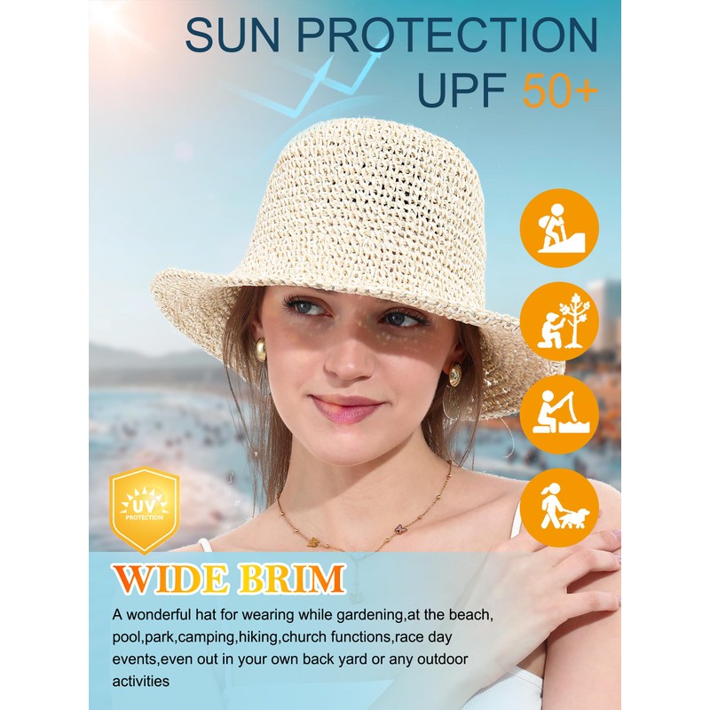 soul young Womens Straw Sun Hat Wide Brim Hand Woven