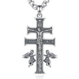 CELESTIA Sterling Silver Caravaca Cross Pendant Necklace, 925 Silver Catholic Jewelry for Women and Men, Religious Christian Gifts, 24inch Chain, Unisex, Caravaka
