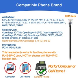 Callez RJ45 Telephone Headset with Microphone Noise Cancelling, Quick Disconnect Phone Headset Compatible with Siemens Unify OpenStage 30 40 60 80 CP205 Mitel/Aastra 6865i 6867i 5370 Landline IP Phone