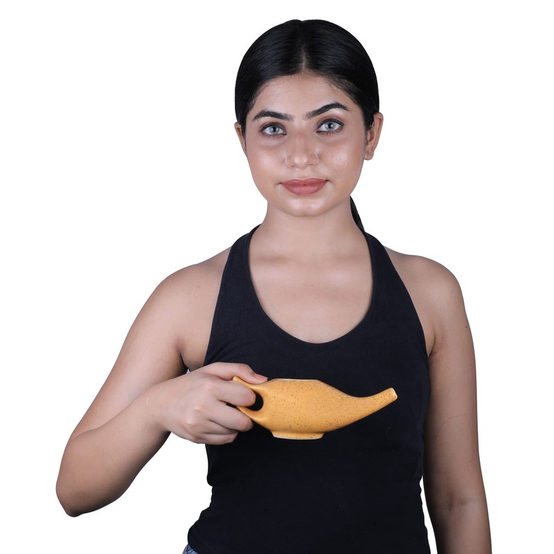 HealthGoodsIn - Ceramic Neti Pot for Nasal Cleansing Freckle Pattern