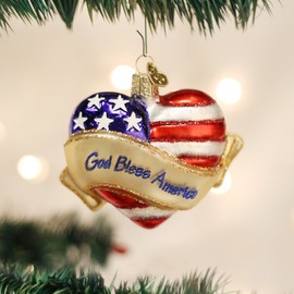 Old World Christmas Ornaments God Bless America Heart Glass Blown Ornaments for Christmas Tree