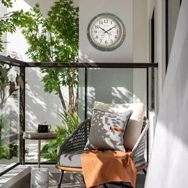 OCEST 16 Inch Indoor Outdoor Clock, Waterproof Wall Clock with Thermometer Hygrometer, Silent Non-Ticking Battery Operated Decor for Home Decor, Patio(Retro Green)