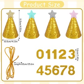 4 Pcs Dog Birthday Hat Small Dog Hat Glitter Dog Party Hat with 0-8 Numbers Star Dog Hats for Boys Girls Medium Dogs Cats Kitten Puppies Rabbits Pet Grooming Accessories