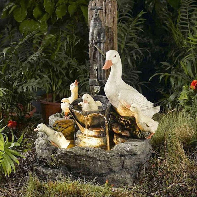 Animal Garden Statue Cute LED Duck Water Fountain Statue Home