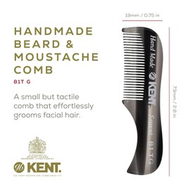 Kent A 81T Graphite X-Small Gentleman's Beard and Mustache Pocket Comb, Fine Toothed Pocket Size for Facial Hair Grooming and Styling. Saw-cut of Cellulose Acetate, Hand Polished. Hand-Made in England