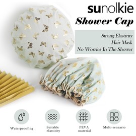 4 Pieces Sunolkie Shower Caps, Reusable Waterproof Elastic Large Shower Caps Protection for Women Shower Spa Salon Home Bathroom (Green, Black, Purple, Pink)