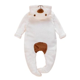 Unisex Baby Clothes Cute Baby Snowsuit Hooded Bodysuit Long Sleeve Onesies Outfit Zipper Fall Winter Coral Fleece Jumpsuit for Infant Baby Boys Girls Clothing