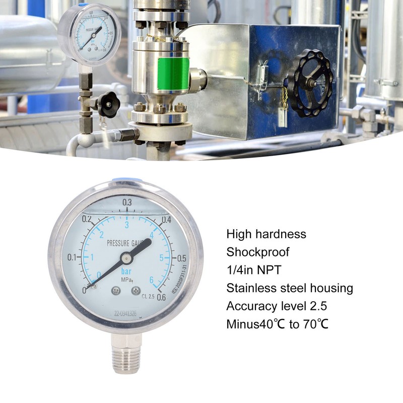 Pressure Gauge 1/4 NPT Accuracy Level 2.5 Transparent Dial Vacuum