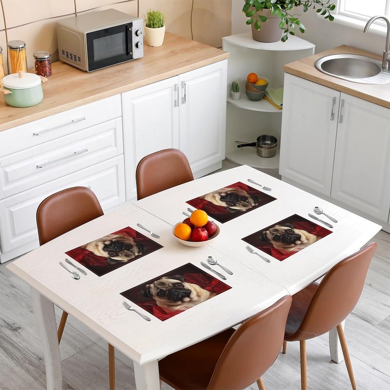 Erosebridal Set of 4 Childs Cute Pug Placemats Funny Puppy
