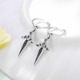 Sword Earrings 925 Sterling Silver Gothic Dagger Pendant Hoop Earrings Jewelry Gift for Women