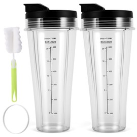 Upgraded 24 Oz Cup ，With Two Flip Lids And A Rubber Gasket A Cleaning Brush, Blender Accessories For Ninja Blender Ss100 Ss101 Ss300, Suitable For Work Gym Travel Party