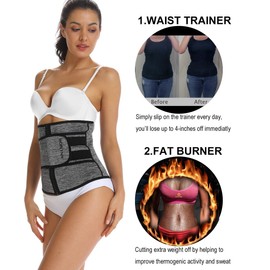 HOPLYNN Neoprene Sweat Waist Trainer Corset Trimmer Shaper Belt for Women, Workout Plus Size Waist Cincher Stomach Wraps Bands Gray Small