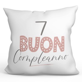 MUGFFINS 7 Birthday Pillow Cushion Padding included - in Italian - Buon compleanno! Rosa - Funny Anniversary Present - 15.7x15.7 inches