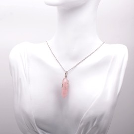 Paialco Hand Wired Natural Rose Quartz Crystal Point Healing Chakra Pendant Necklace