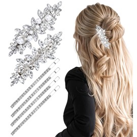 6 Pcs Rhinestone Hair Clip, Rhinestone Barrettes for Women, Elegant Bling Bridal Hair Clip for Women, Girls, Wedding, Birthday, Everyday, Valentine's Day (Silver)