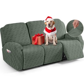 TAOCOCO Recliner Sofa Covers Stretch Reclining Couch Cover, Jacquard Recliner Couch Cover for 3 Seat Furniture Protector Sofa Slipcovers with Elastic Bottom for Kids, Pets (Grey Green)