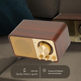 Bewinner Retro Wooden Bluetooth Speaker Portable Wireless Vintage Speaker TF Card AUX USB Input Small Vintage Bluetooth Speaker for Party Travel Office