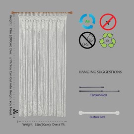 Atsweetlife Macrame Curtain Handmade Boho Doorway Curtains,Backdrop Panel Hippie Door Hanging Wedding Decor Curtain Divider Bohemian Cover Bedroom (Natural, 90×200cm/35×79in, Blossom)