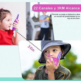 Walkie Talkies para Niños, 2Pzs Walkie Talkie Largo Alcance de Radio 22 Vías, Walkie Tokis Niños con Linterna y LCD para Camping Senderismo, Regalo Navidad Juguete para Niño y Niña 3-14 Años, Púrpura