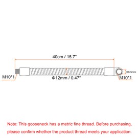 PATIKIL 15.7" Universal Gooseneck Hose, 1 Pcs M10 Fine Thread Metal Positioning Hose Flexible Arm Tube Extension for Lamp, DIY Equipment, Silver Tone