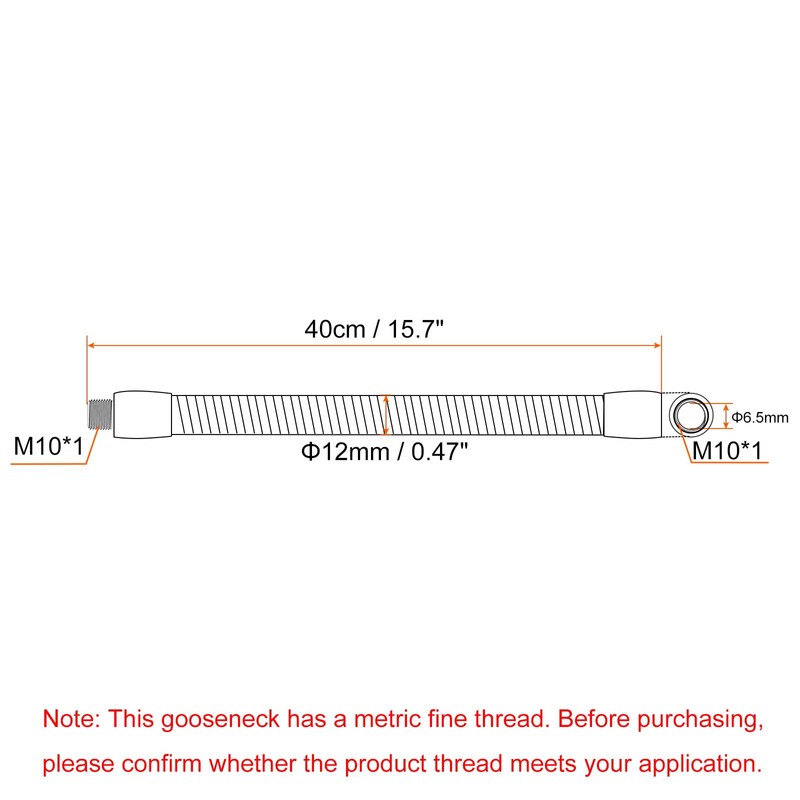 PATIKIL 15.7" Universal Gooseneck Hose, 1 Pcs M10 Fine Thread