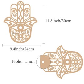 CREATCABIN Hand of Fatima Decor Wall Wooden Wall Art Crystal Grid Sacred Geometry Laser Cut Wall Sculpture Hanging Decor for Home Office Yoga Studio Decoration 30 x 24 x 0.6 cm