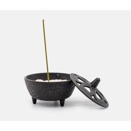 Zen Minded Cast Iron Lotus Incense Burner for Incense Sticks, Cones, Resins and Wax Melts & White Ash Set