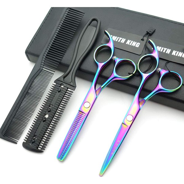 5.5 Inches Hair Scissors with Thinning Comb Hair Cutting Shears Thinning Shears set for Professional and Personal (Rainbow)