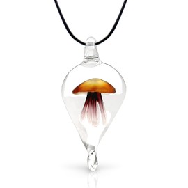 BESHEEK Murano Inspired Animal Blown Glass Pendant Necklace for Women Handcrafted Artisan Hypoallergenic Italian Style Jewelry (Brown Jelly Fish)
