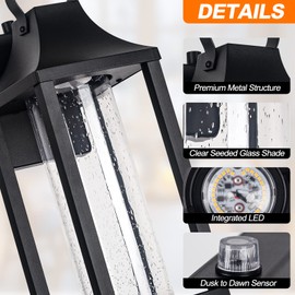 Yolsunes Dusk to Dawn Outdoor Led Wall Light Fixture, 15" Large Exterior Wall Lantern with Clear Seed Glass, Modern Wall Mounted Sconce Waterproof, Outside Porch Lamp for House Patio Garage 13W 3000K