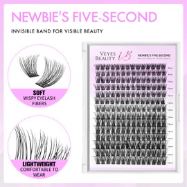 VEYESBEAUTY VEYESBEAUTY Lash Clusters Eyelashes Cluster Lashes Extensions Newbie's Five-Second Layered Eyelash Clusters False Eyelashes Wispy Lash Clusters Mixed Length Fluffy Lash Clusters (Boldeye, 8-16mm)