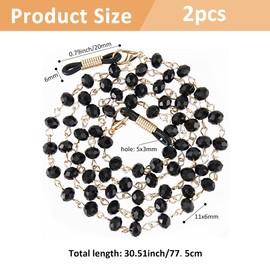 SUPERFINDINGS 2Pcs Eyeglasses Chains Eye Glasses Holders Around Neck Black Sunglass Holder Strap Face Mask Chains Eye Glasses String Holder with Silicone Loop Ends for Women Men,77.5cm