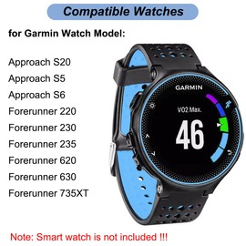 Watch Band for Garmin Approach S20/S5/S6, Forerunner 220/230/235/620/630/735XT, Soft Silicone Band Replacement Strap for Garmin Watch (Black/Blue)