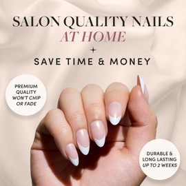 Glamnetic x GLAMZILLA Press On Nails - GIVE 'EM GRACE | Short Almond Fake French Tip Nails with Gold Glaze, Salon Quality, Everyday| 15 Sizes - 30 Nail Kit with Glue