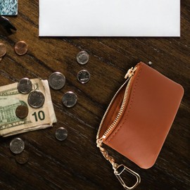 Veki Coin Purse Change Mini Purse Wallet With Key Chain Ring Zipper for Men Women Fashionable Bag Key Chain Pendant Leather Classic Clutch Purse (Solid color-Brown)