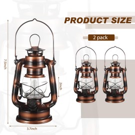 Hortsun 2 Pieces 8 Inch Vintage LED Hurricane Lantern 12 Warm LEDs and Dimmer Switch Battery Operated Farmers Hanging Lantern for Indoor Outdoor Camping Usage Decor