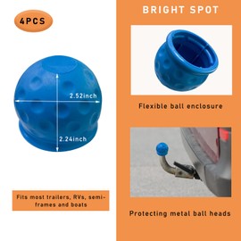 Dickno 4 PCS Trailer Ball Cover, 2 Inch Rubber Waterproof Towing Hitch Ball Protector, Universal Dustproof Tow Ball Protective Cap Replacement for Trailer RV Caravan Truck Boat (Blue)