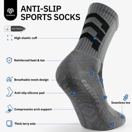 CLOSEMATE Football Grip Socks Non Slip Sport Socks for Men Women With Anti Blister Pads Wicking Breathable Cushioned Soccer Yoga Running 3 Pairs(3Grey, Size M)