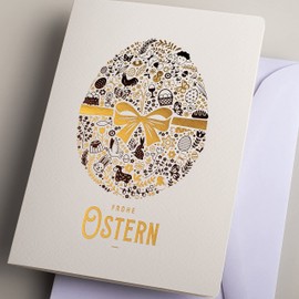 ART NUVO Exclusive Easter Cards – Set of 10 Manufacturing Cards in Light Beige 120 x 170 mm, Gold-Plated and Embossed Easter Motifs Made from Aquarell Jewellery Paper, with Beige Inserts and Envelopes